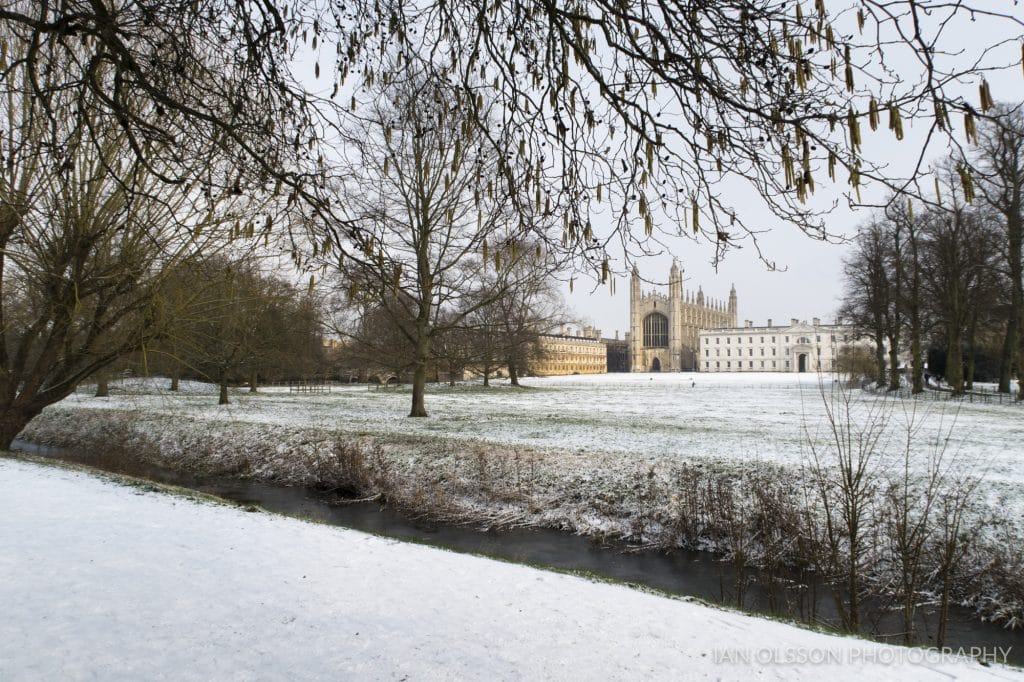 King's College Cambridge in the Snow taken from the Backs